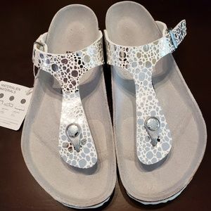 NEW Gizeh Metallic Stone Silver Birkenstock Sz 8